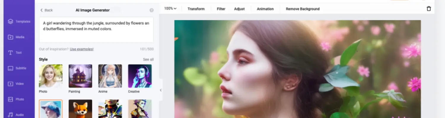 A user interacting with FlexClip's AI Image Generator on a digital interface, showcasing the ease of creating custom visuals