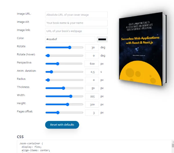 3D Book Image CSS Generator