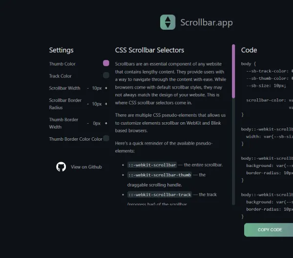 Scrollbar.app - Create Custom Scrollbars for Your Website with Ease.