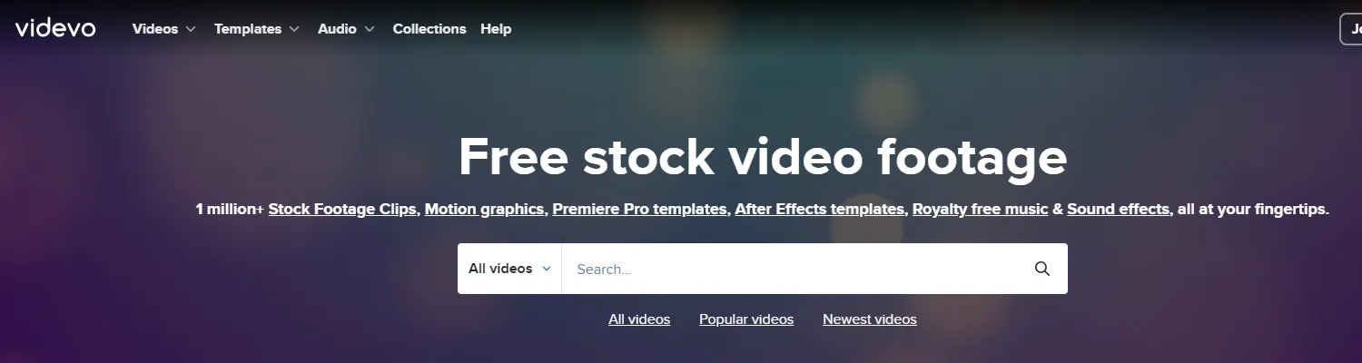 A collection of free stock videos and motion graphics from Videvo, perfect for creative video projects.