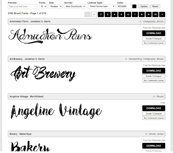 A collection of diverse fonts from 1001 Free Fonts used in web and print design.