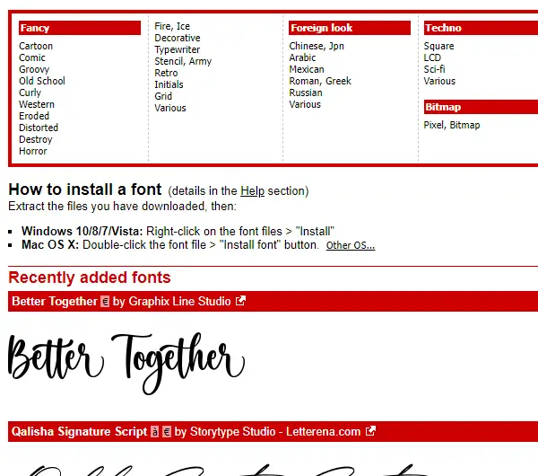 A collection of diverse fonts from DaFont used for various design projects, including personal and commercial.