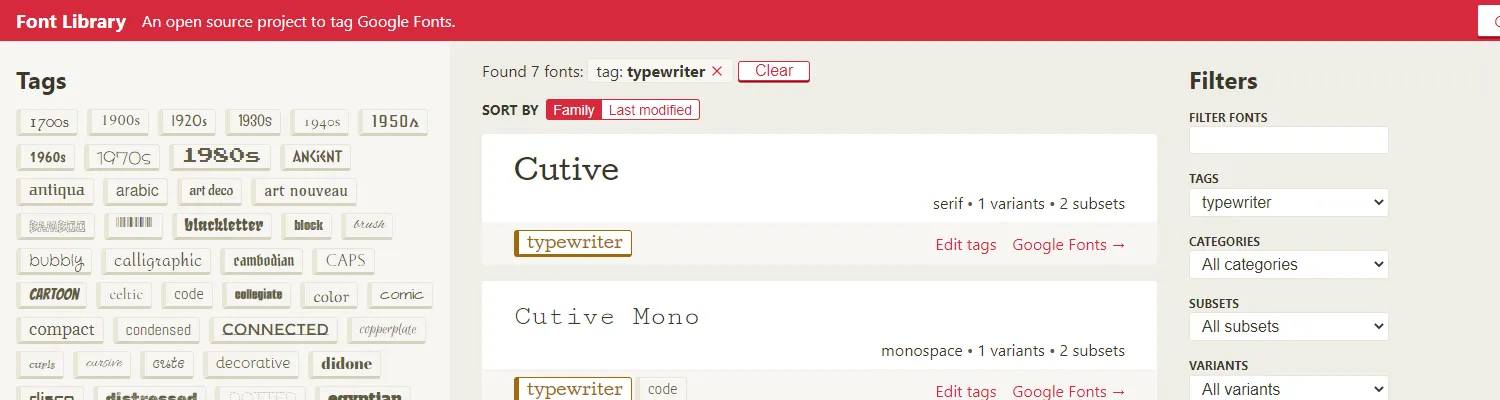 A collection of open-source fonts from Font Library used in web and print design for creative projects.