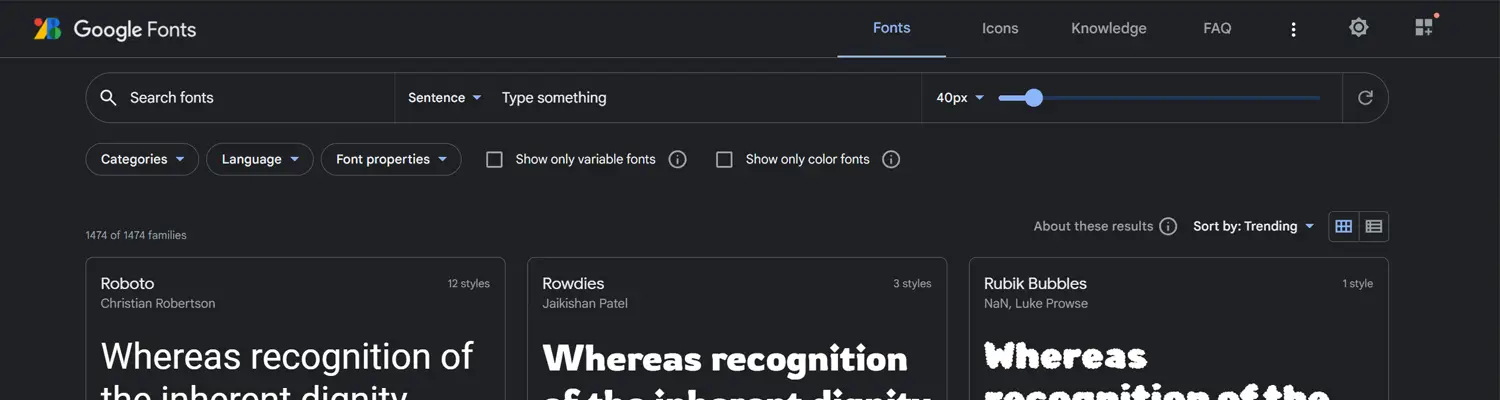 A collection of free and open-source fonts from Google Fonts used in web design for enhanced typography.