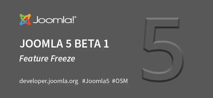 Promotional image for Joomla 5.0 Beta 1 release announcement