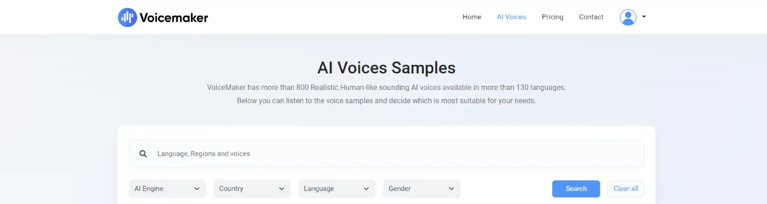 Screenshot of Voicemaker text-to-speech features and interface.