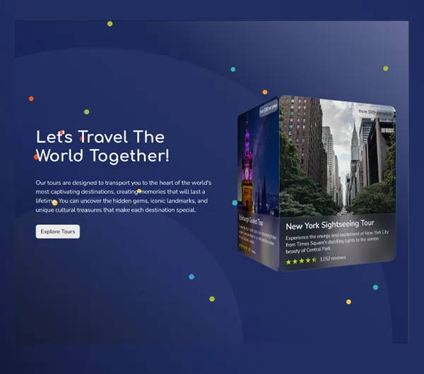 Responsive landing page featuring a Cube Effect Slider with Swiper JS and an animated background using tsParticles, showcasing modern web design.