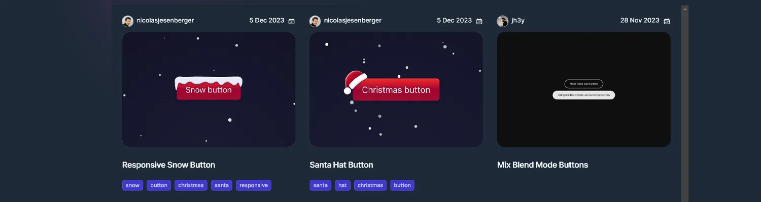 Screenshot of the Buttons.cool website showcasing diverse CSS button designs.